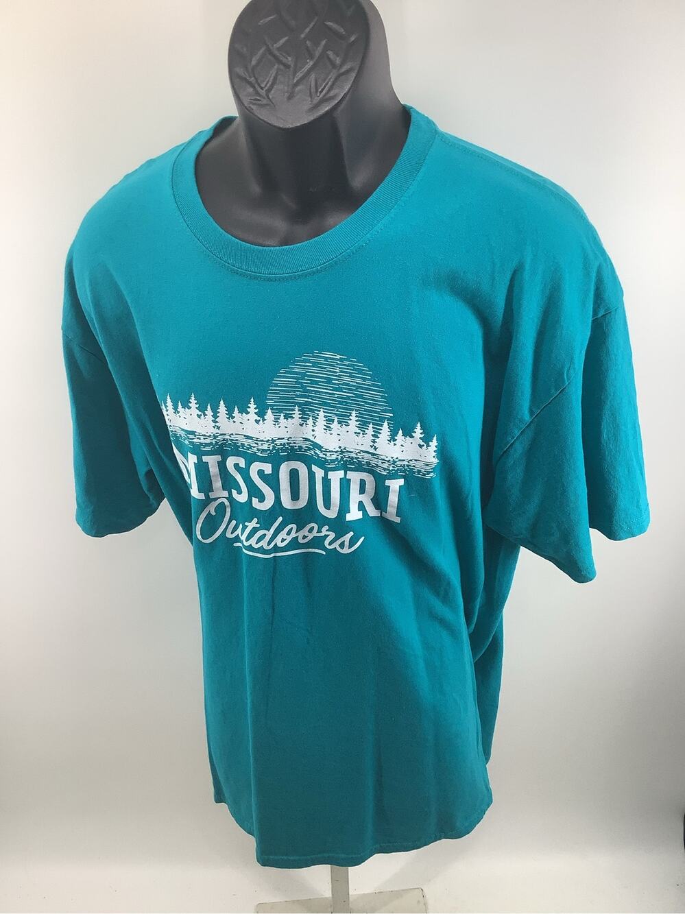 Missouri Outdoors Graphic T Shirt Teal XL Mens Nature Pine Trees Sun Tee 23x30